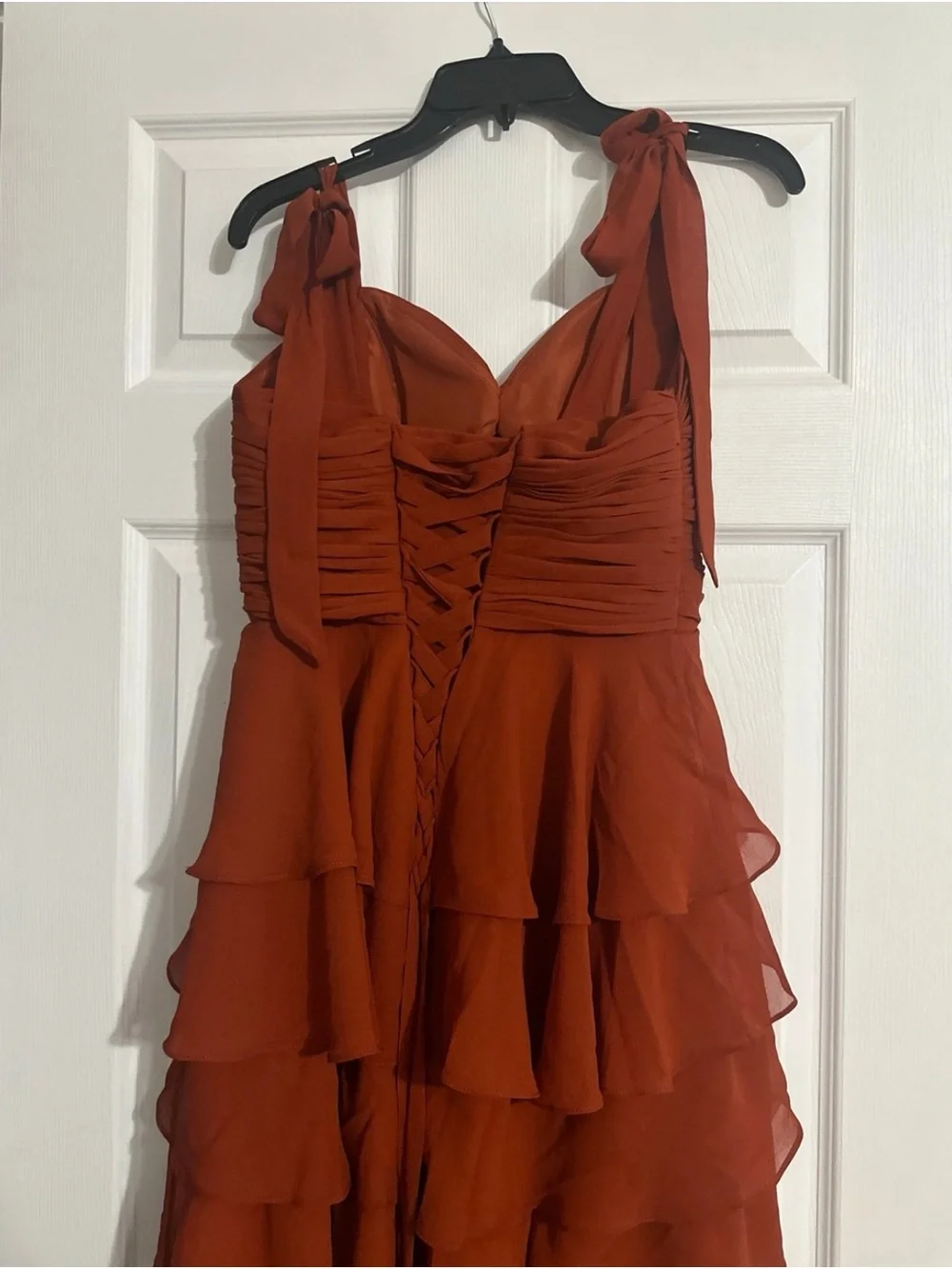 Women's Ruffle Chiffon Prom Dresses Strapless Tiered Formal Gown with Slit - Picture 4 of 6